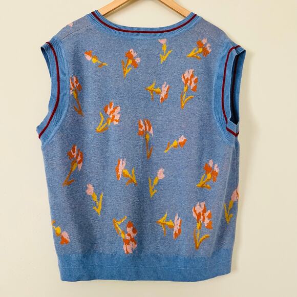 Sundance Wool Blend Fair Isle Vest Floral Pattern Knit Stripe V-Neck Large - Picture 5 of 5